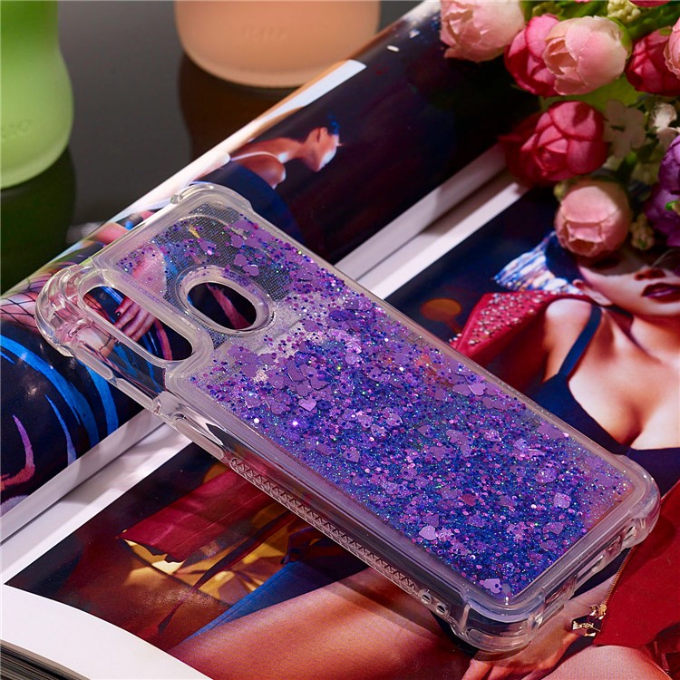 Liquid Glitter Quicksand Shockproof TPU Shell for Samsung Galaxy A40 - Dark Purple Love Hearts-7