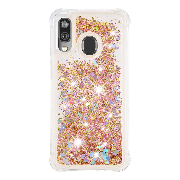 Liquid Glitter Quicksand Shockproof TPU Shell for Samsung Galaxy A40 - Diamond Gold Love Hearts-2