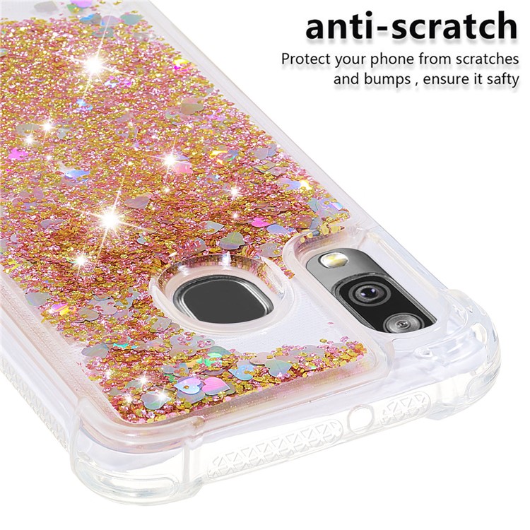 Liquid Glitter Quicksand Shockproof TPU Shell for Samsung Galaxy A40 - Diamond Gold Love Hearts-5