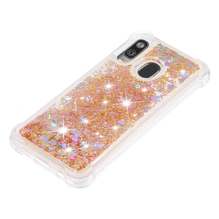 Liquid Glitter Quicksand Shockproof TPU Shell for Samsung Galaxy A40 - Diamond Gold Love Hearts-6