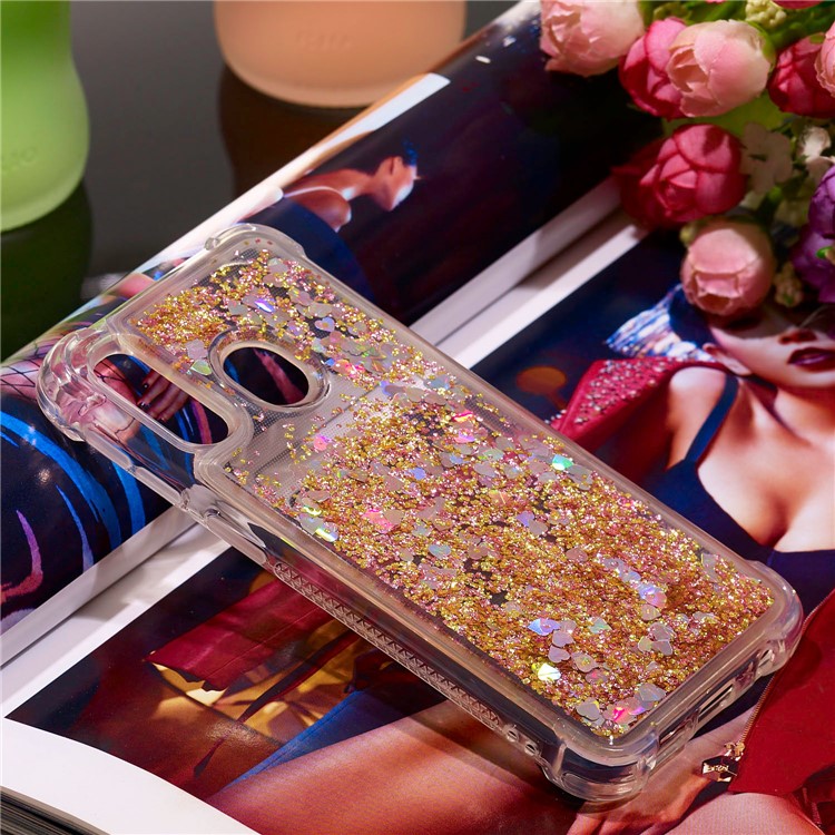 Liquid Glitter Quicksand Shockproof TPU Shell for Samsung Galaxy A40 - Diamond Gold Love Hearts-7