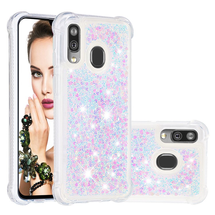 Coquille Anti-choc En TPU Pour Sables Rapides Et Brillant Pour Samsung Galaxy A40 - Coeurs D'amour Colorés-1
