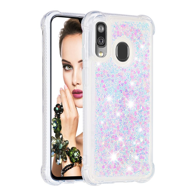 Coquille Anti-choc En TPU Pour Sables Rapides Et Brillant Pour Samsung Galaxy A40 - Coeurs D'amour Colorés-3