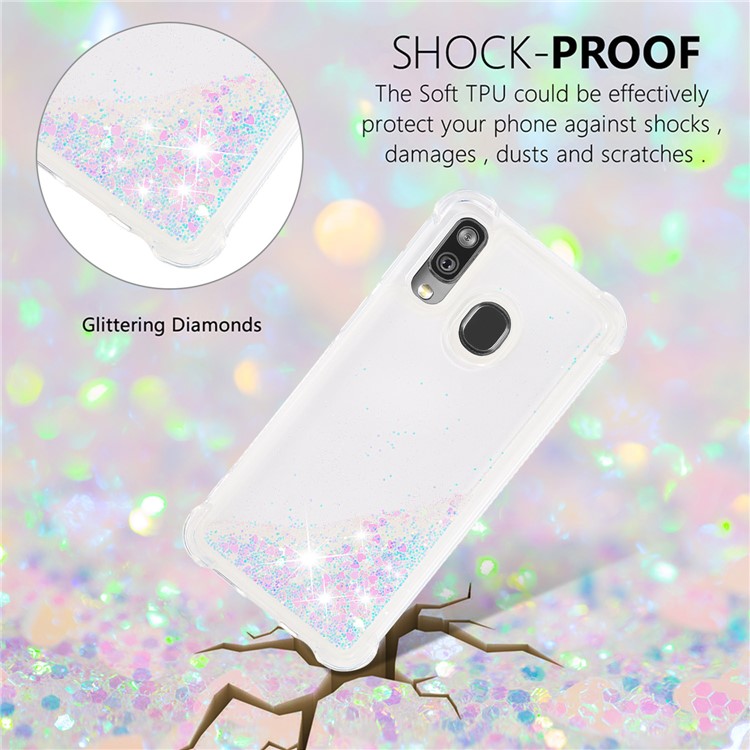 Coquille Anti-choc En TPU Pour Sables Rapides Et Brillant Pour Samsung Galaxy A40 - Coeurs D'amour Colorés-4