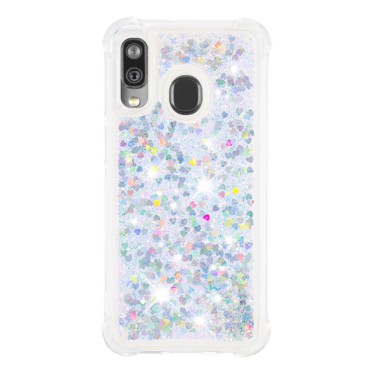 Liquid Glitter Quicksand Shockproof TPU Shell for Samsung Galaxy A40 - Colorful SilverLove Hearts-2