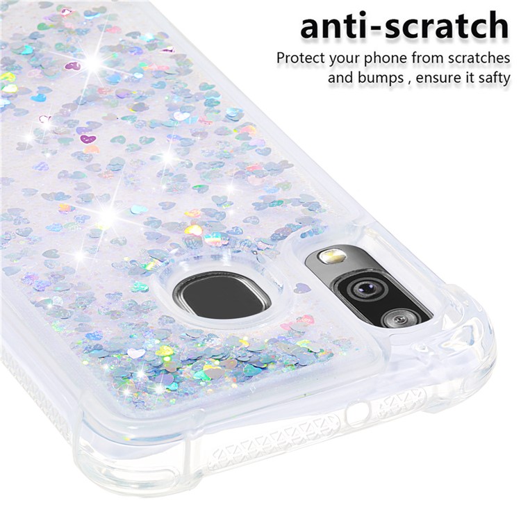 Liquid Glitter Quicksand Shockproof TPU Shell for Samsung Galaxy A40 - Colorful SilverLove Hearts-5