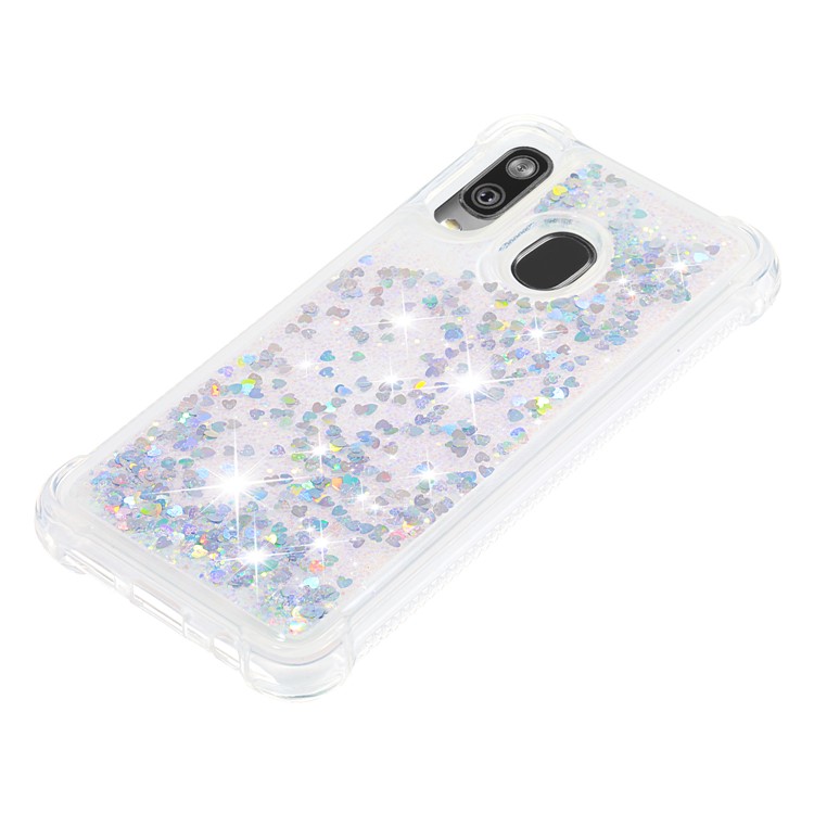 Liquid Glitter Quicksand Shockproof TPU Shell for Samsung Galaxy A40 - Colorful SilverLove Hearts-6