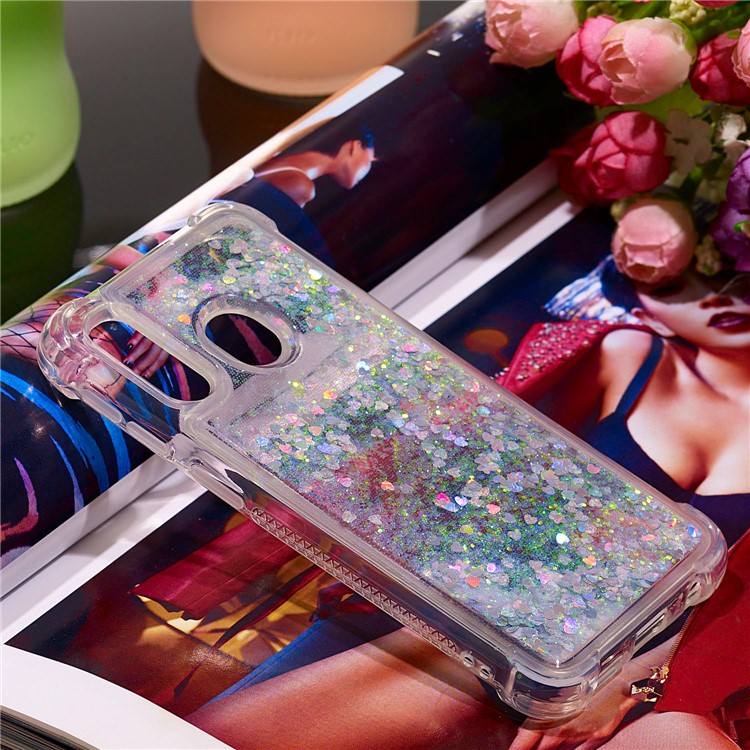 Liquid Glitter Quicksand Shockproof TPU Shell for Samsung Galaxy A40 - Colorful SilverLove Hearts-7