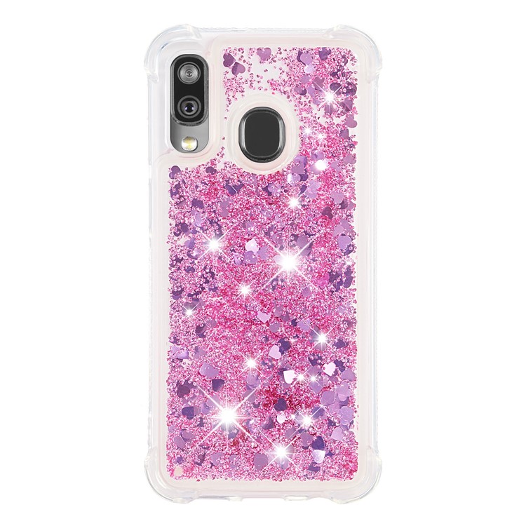 Liquid Glitter Quicksand Shockproof TPU Shell for Samsung Galaxy A40 - Rose Red Love Hearts-2