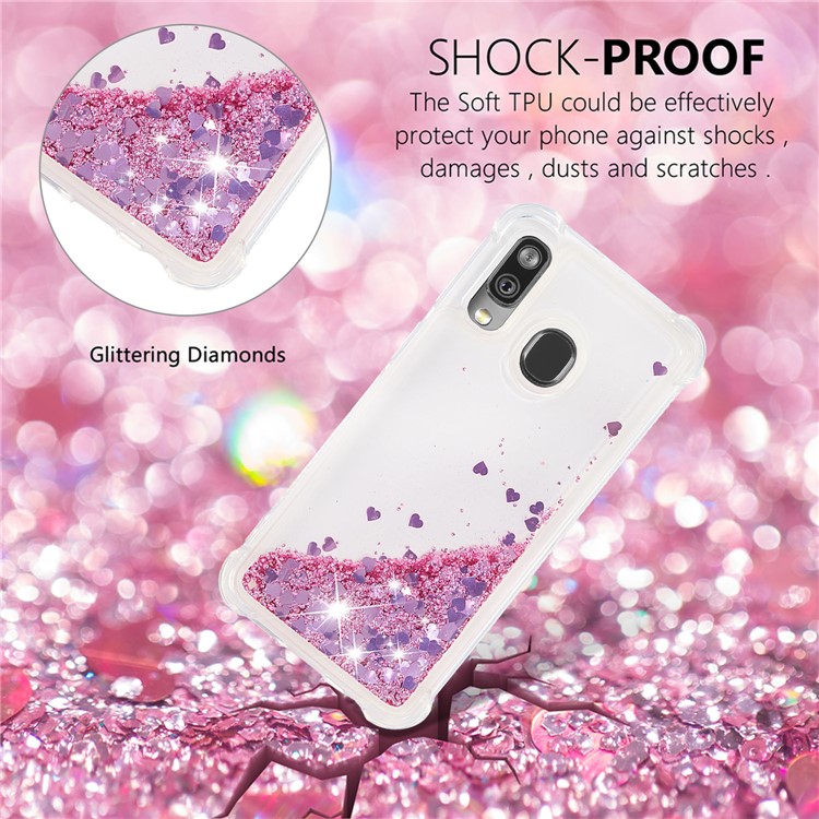 Liquid Glitter Quicksand Shockproof TPU Shell for Samsung Galaxy A40 - Rose Red Love Hearts-4