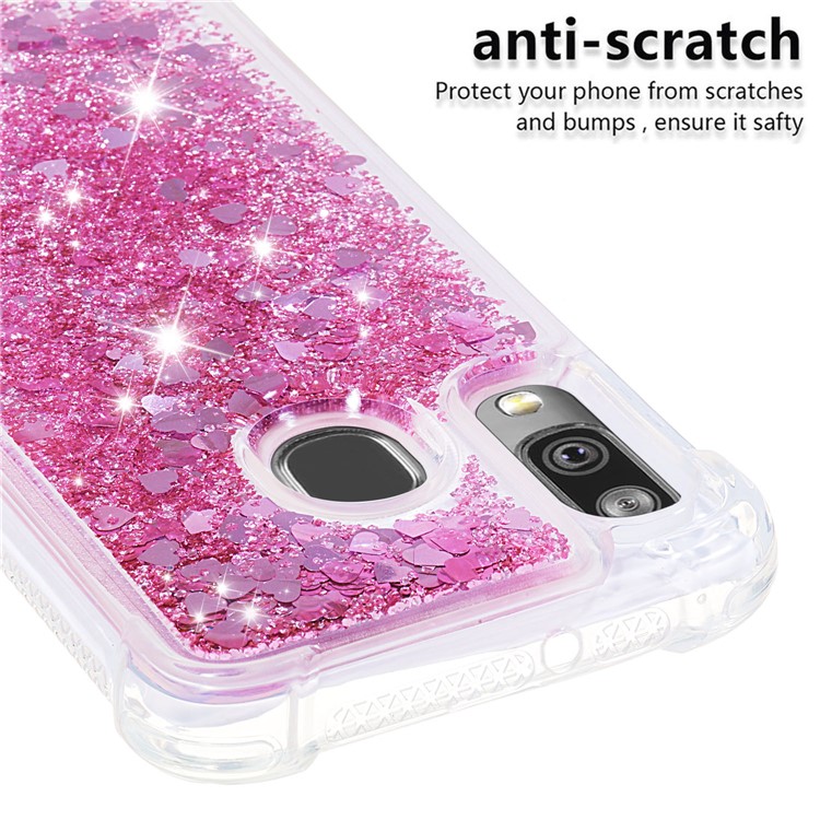 Liquid Glitter Quicksand Shockproof TPU Shell for Samsung Galaxy A40 - Rose Red Love Hearts-5