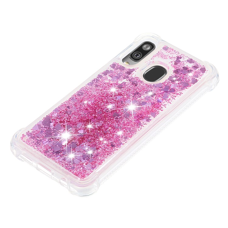 Liquid Glitter Quicksand Shockproof TPU Shell for Samsung Galaxy A40 - Rose Red Love Hearts-6