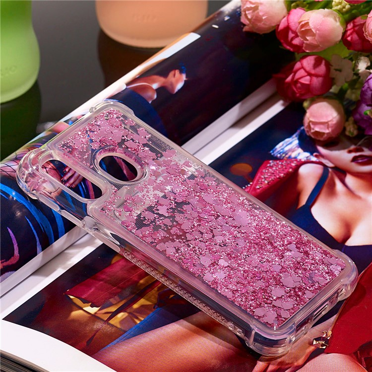 Liquid Glitter Quicksand Shockproof TPU Shell for Samsung Galaxy A40 - Rose Red Love Hearts-7