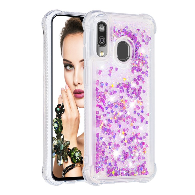 Liquid Glitter Quicksand Shockproof TPU Shell for Samsung Galaxy A40 - Colorful Rose Love Hearts-3