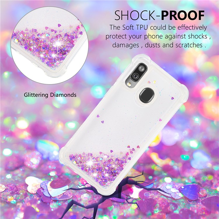 Liquid Glitter Quicksand Shockproof TPU Shell for Samsung Galaxy A40 - Colorful Rose Love Hearts-4