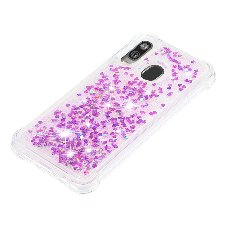 Liquid Glitter Quicksand Shockproof TPU Shell for Samsung Galaxy A40 - Colorful Rose Love Hearts-6