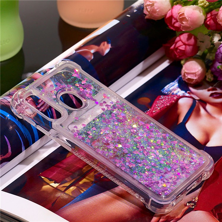 Liquid Glitter Quicksand Shockproof TPU Shell for Samsung Galaxy A40 - Colorful Rose Love Hearts-7