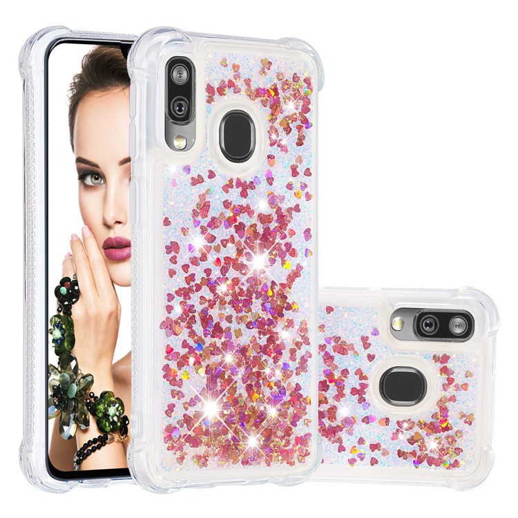 Flüssige Glitzernde, Stoßfeste TPU-Hülle Für Samsung Galaxy A40 - Rotgold-Liebesherzen-1