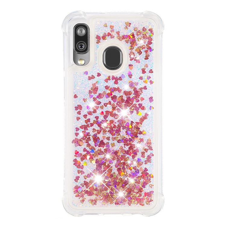 Flüssige Glitzernde, Stoßfeste TPU-Hülle Für Samsung Galaxy A40 - Rotgold-Liebesherzen-2