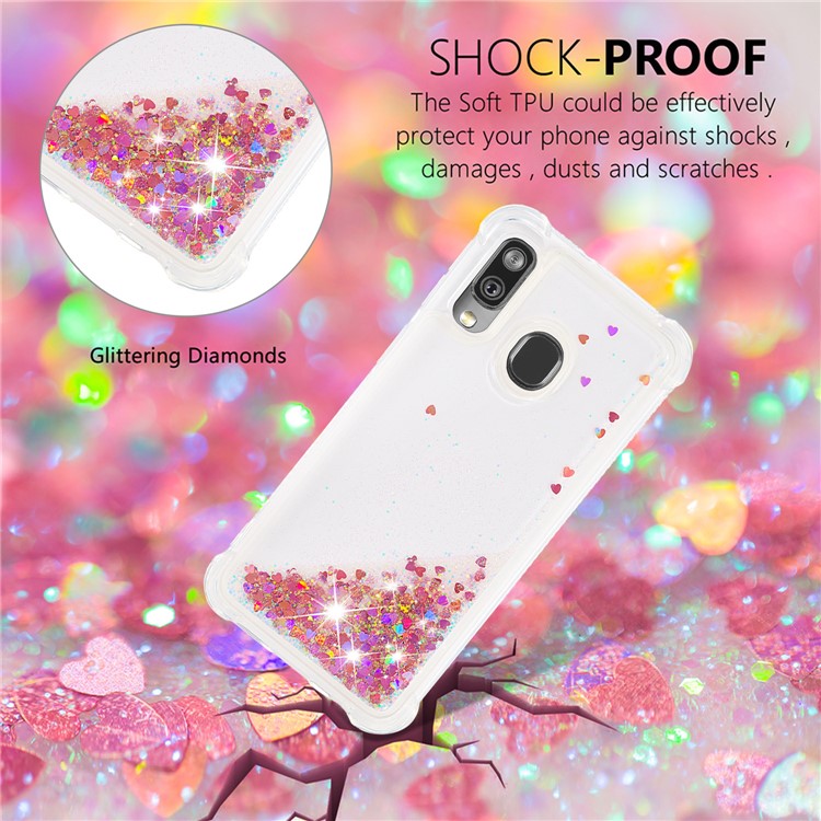Flüssige Glitzernde, Stoßfeste TPU-Hülle Für Samsung Galaxy A40 - Rotgold-Liebesherzen-4
