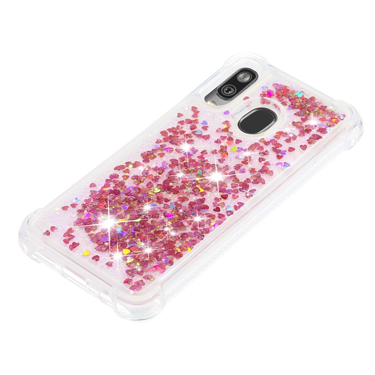 Flüssige Glitzernde, Stoßfeste TPU-Hülle Für Samsung Galaxy A40 - Rotgold-Liebesherzen-6