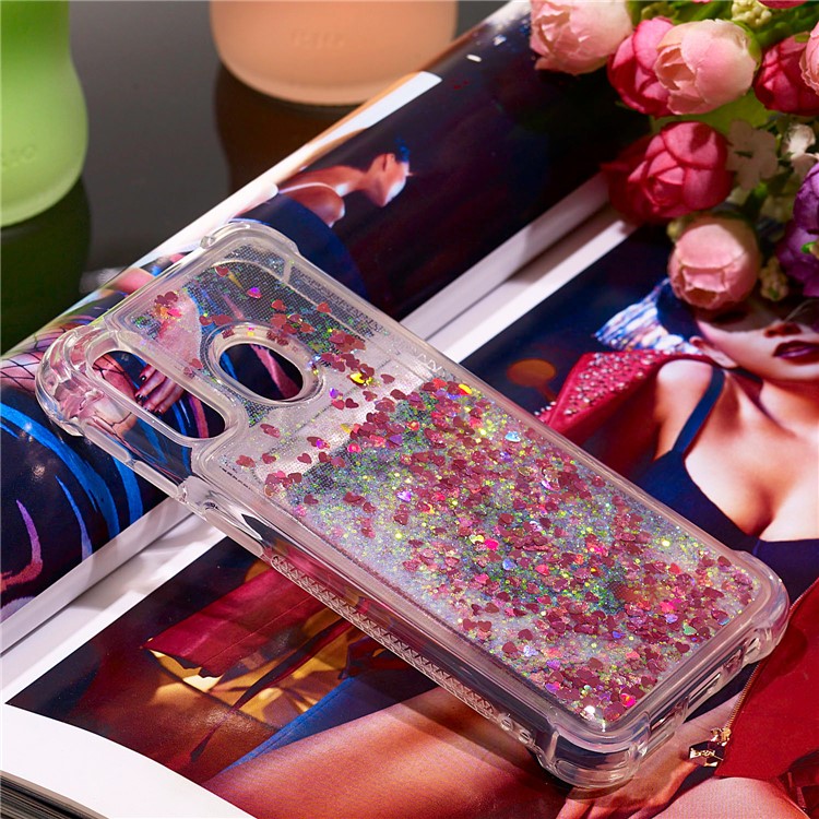 Flüssige Glitzernde, Stoßfeste TPU-Hülle Für Samsung Galaxy A40 - Rotgold-Liebesherzen-7