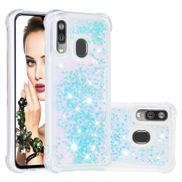 Coquille Anti-choc En TPU Pour Sables Rapides Et Brillant Pour Samsung Galaxy A40 - Étoiles Bleu Argent-1