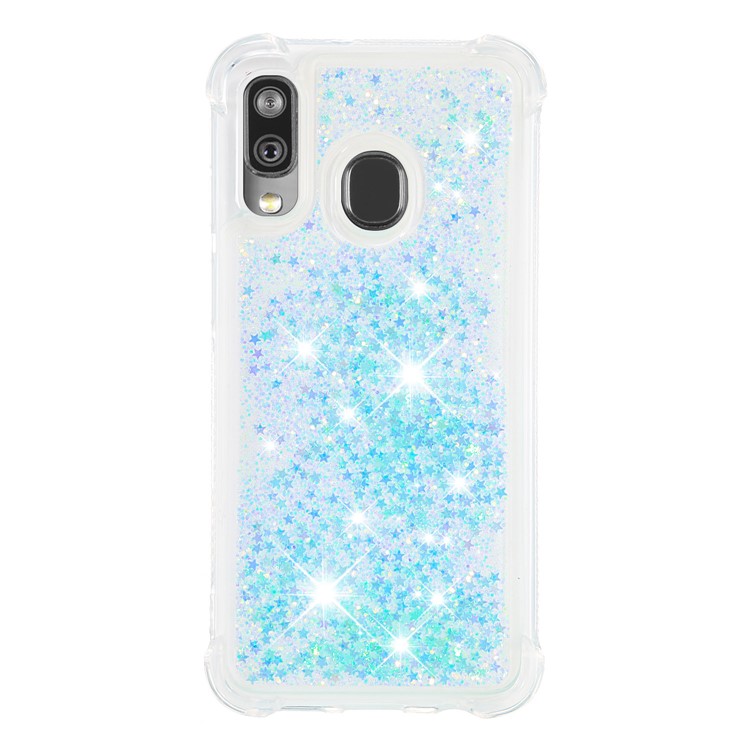 Coquille Anti-choc En TPU Pour Sables Rapides Et Brillant Pour Samsung Galaxy A40 - Étoiles Bleu Argent-2