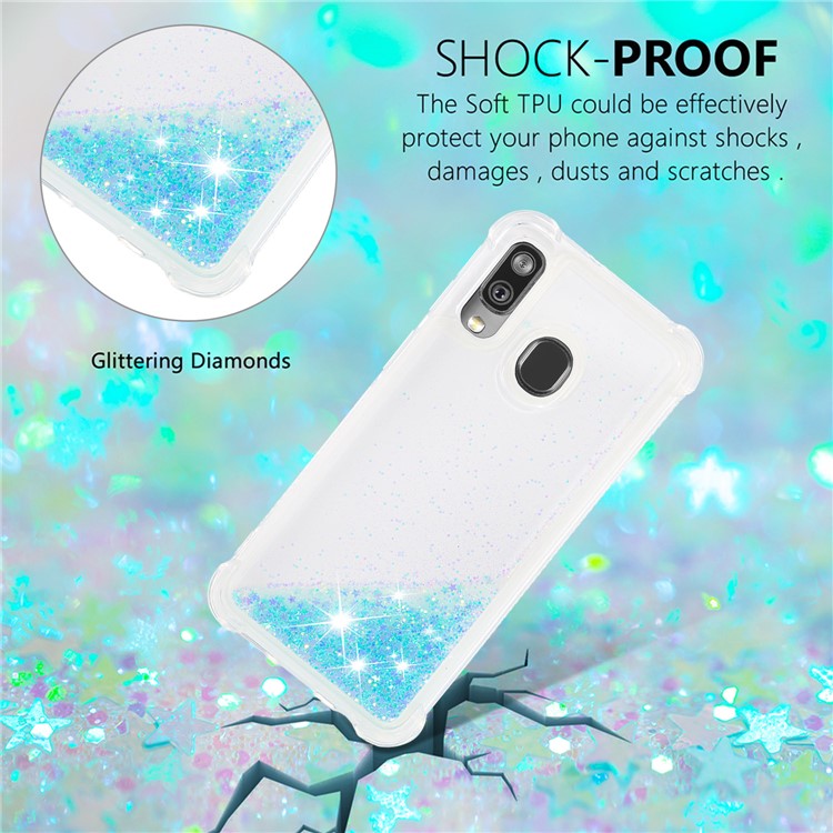 Coquille Anti-choc En TPU Pour Sables Rapides Et Brillant Pour Samsung Galaxy A40 - Étoiles Bleu Argent-4