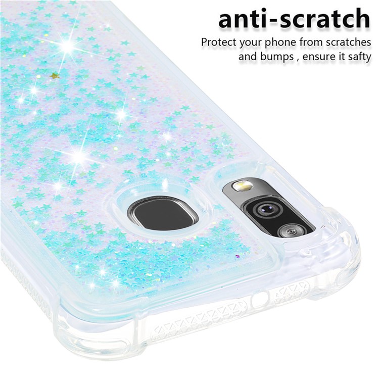 Coquille Anti-choc En TPU Pour Sables Rapides Et Brillant Pour Samsung Galaxy A40 - Étoiles Bleu Argent-5