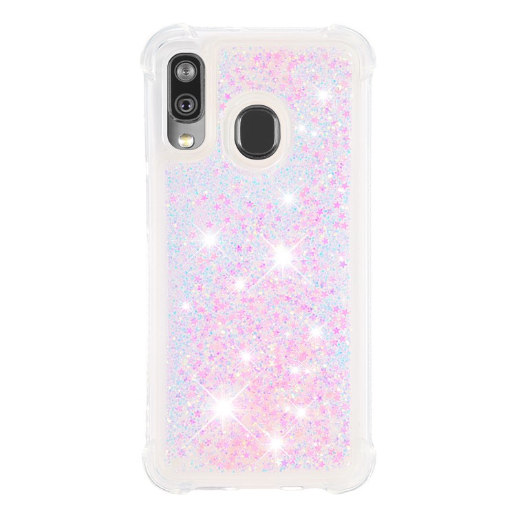Coquille Anti-choc En TPU Pour Sables Rapides Et Brillant Pour Samsung Galaxy A40 - Étoiles Roses Argentées-2