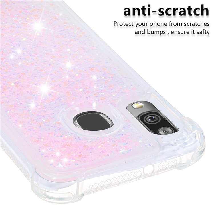 Coquille Anti-choc En TPU Pour Sables Rapides Et Brillant Pour Samsung Galaxy A40 - Étoiles Roses Argentées-5