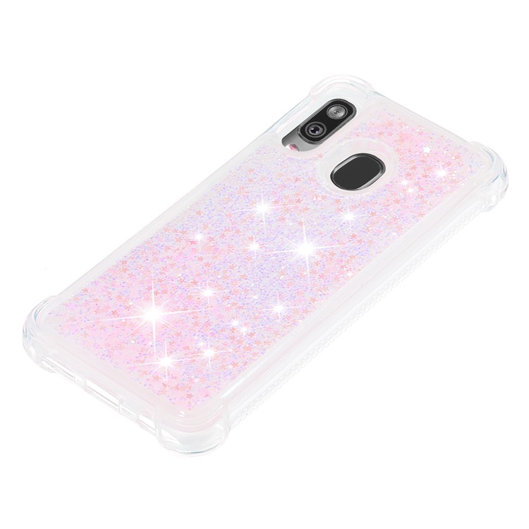 Coquille Anti-choc En TPU Pour Sables Rapides Et Brillant Pour Samsung Galaxy A40 - Étoiles Roses Argentées-6
