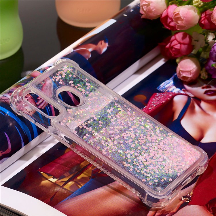Coquille Anti-choc En TPU Pour Sables Rapides Et Brillant Pour Samsung Galaxy A40 - Étoiles Roses Argentées-7