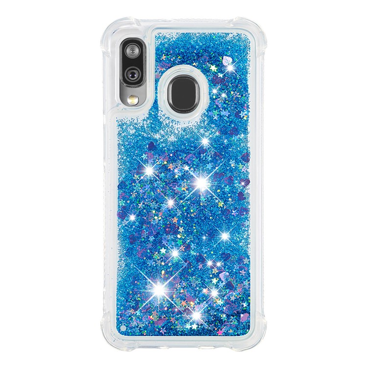 Coquille Anti-choc En TPU Pour Sables Rapides Et Brillant Pour Samsung Galaxy A40 - Coeurs D'amour Bleus-2