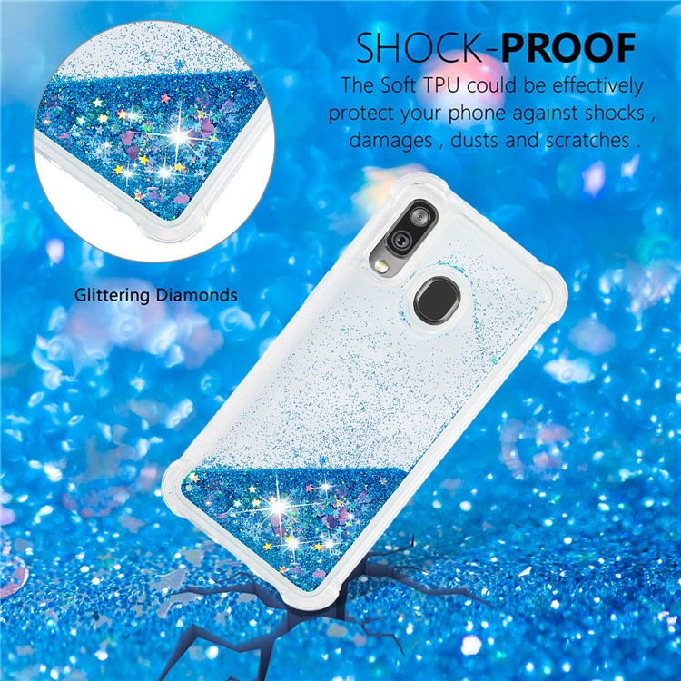 Coquille Anti-choc En TPU Pour Sables Rapides Et Brillant Pour Samsung Galaxy A40 - Coeurs D'amour Bleus-4