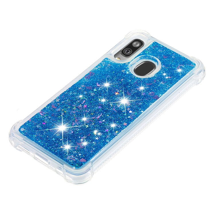 Coquille Anti-choc En TPU Pour Sables Rapides Et Brillant Pour Samsung Galaxy A40 - Coeurs D'amour Bleus-6