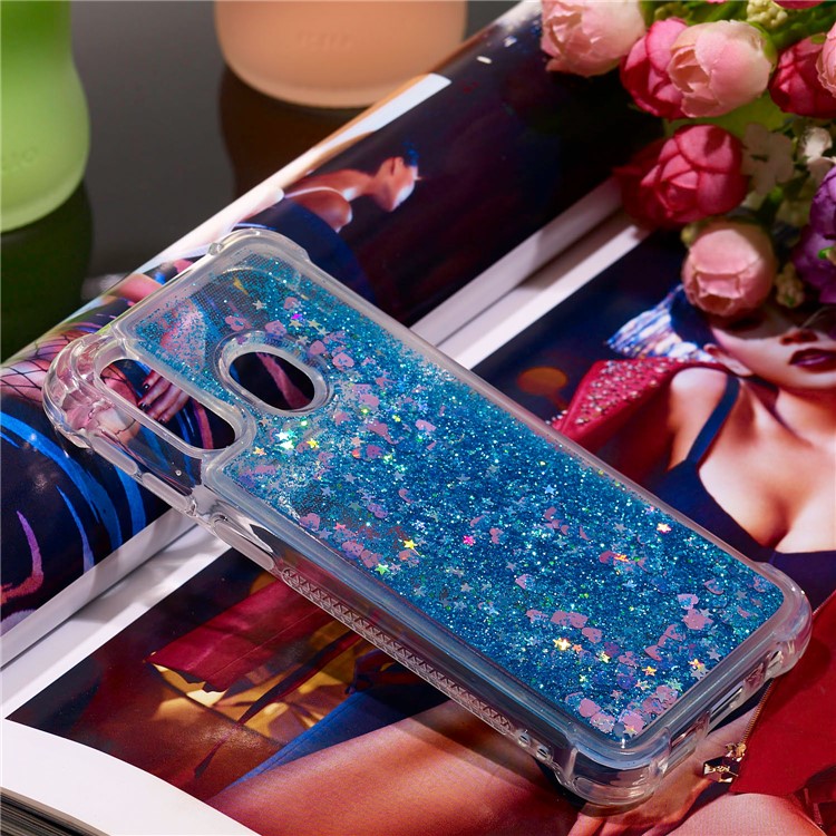 Coquille Anti-choc En TPU Pour Sables Rapides Et Brillant Pour Samsung Galaxy A40 - Coeurs D'amour Bleus-7