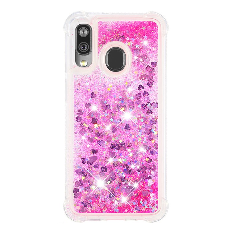 Flüssige Glitzernde, Stoßfeste TPU-Hülle Für Samsung Galaxy A40 - Rosa Liebesherzen-2