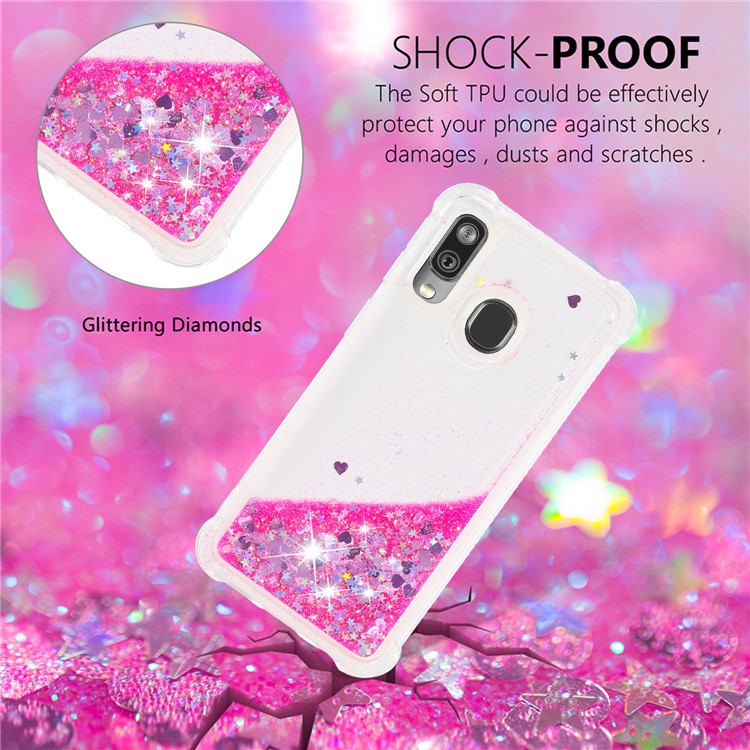 Flüssige Glitzernde, Stoßfeste TPU-Hülle Für Samsung Galaxy A40 - Rosa Liebesherzen-4