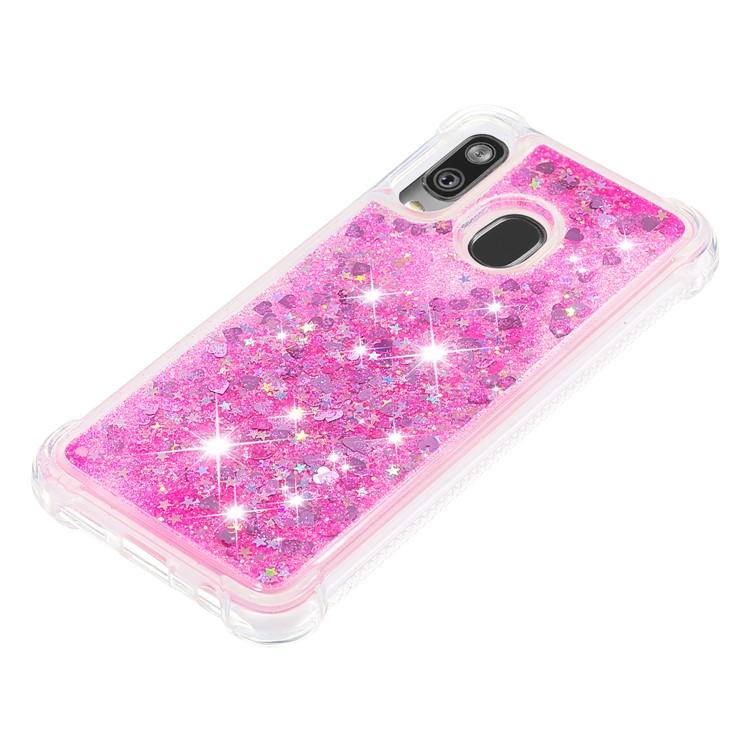 Flüssige Glitzernde, Stoßfeste TPU-Hülle Für Samsung Galaxy A40 - Rosa Liebesherzen-6