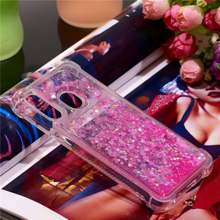Flüssige Glitzernde, Stoßfeste TPU-Hülle Für Samsung Galaxy A40 - Rosa Liebesherzen-7