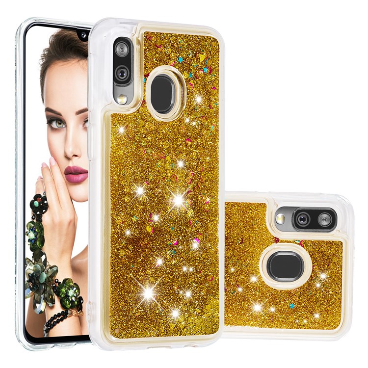 Liquid Glitter Powder Quicksand Shockproof TPU Phone Case for Samsung Galaxy A40 - Gold-1