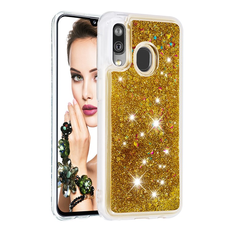 Liquid Glitter Powder Quicksand Shockproof TPU Phone Case for Samsung Galaxy A40 - Gold-3