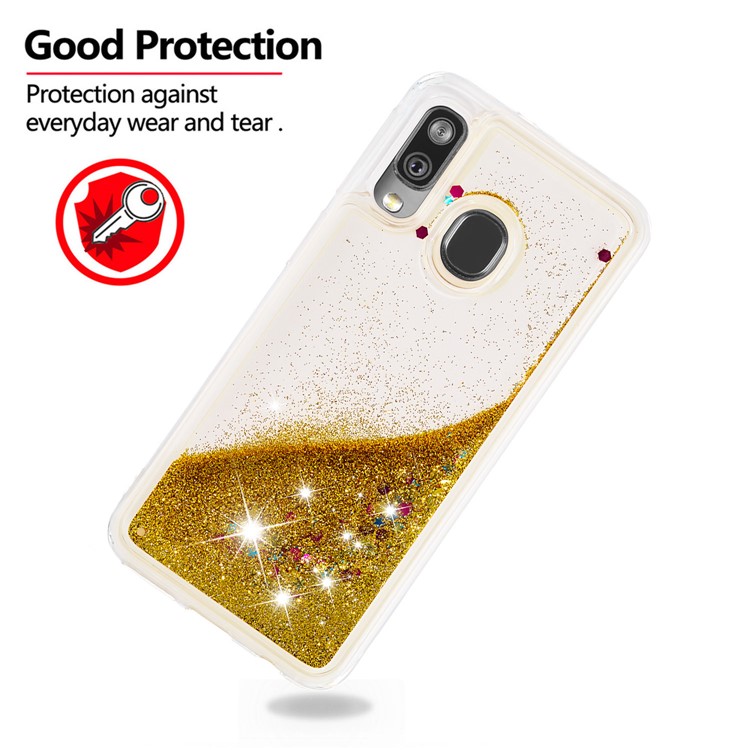 Liquid Glitter Powder Quicksand Shockproof TPU Phone Case for Samsung Galaxy A40 - Gold-4