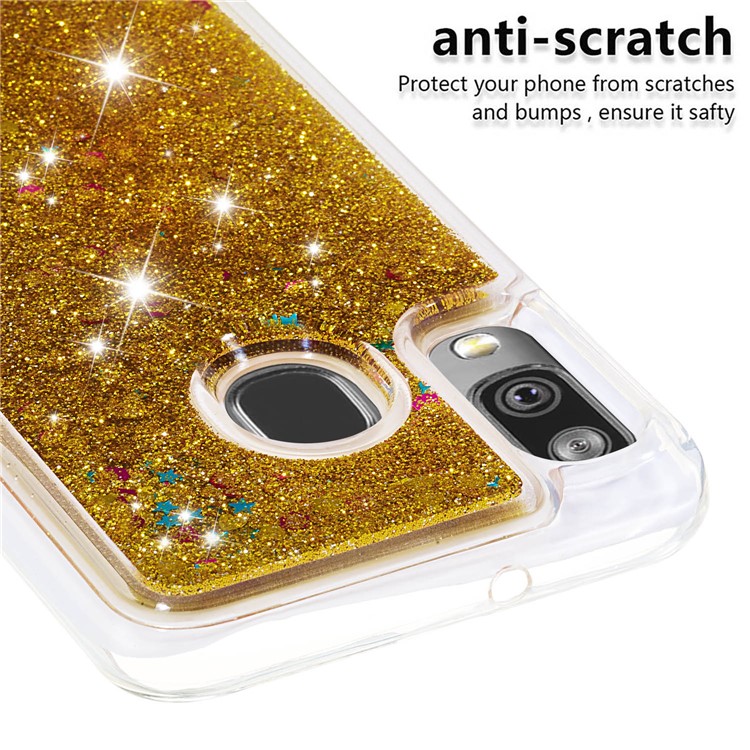 Liquid Glitter Powder Quicksand Shockproof TPU Phone Case for Samsung Galaxy A40 - Gold-5