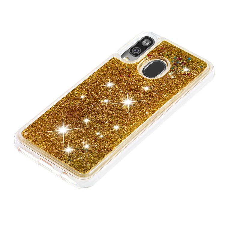 Liquid Glitter Powder Quicksand Shockproof TPU Phone Case for Samsung Galaxy A40 - Gold-6