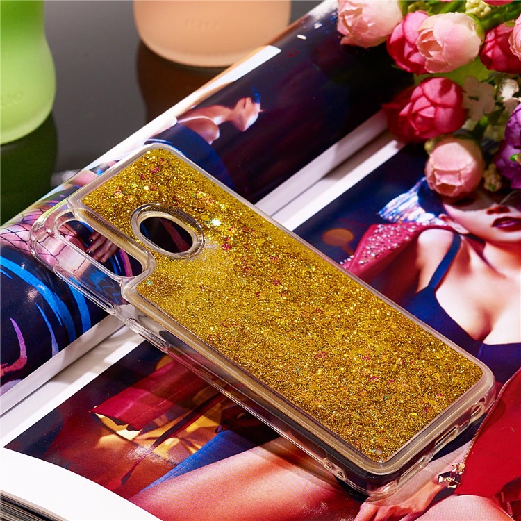 Liquid Glitter Powder Quicksand Shockproof TPU Phone Case for Samsung Galaxy A40 - Gold-7