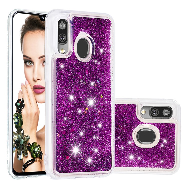 Liquid Glitter Powder Quicksand Shockproof TPU Phone Case for Samsung Galaxy A40 - Purple-1