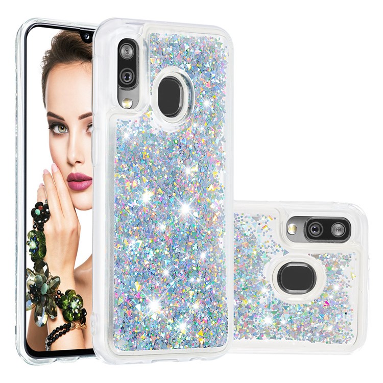Liquid Glitter Powder Quicksand Shockproof TPU Phone Case for Samsung Galaxy A40 - Silver-1